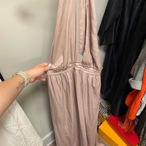 Pink maxi dress, satin feel, open back